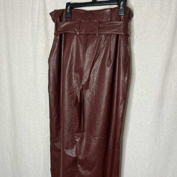 Commando Brown Faux Leather Paperbag Waist Pants NWT Medium Oxblood Color Lined - Picture 7 of 15